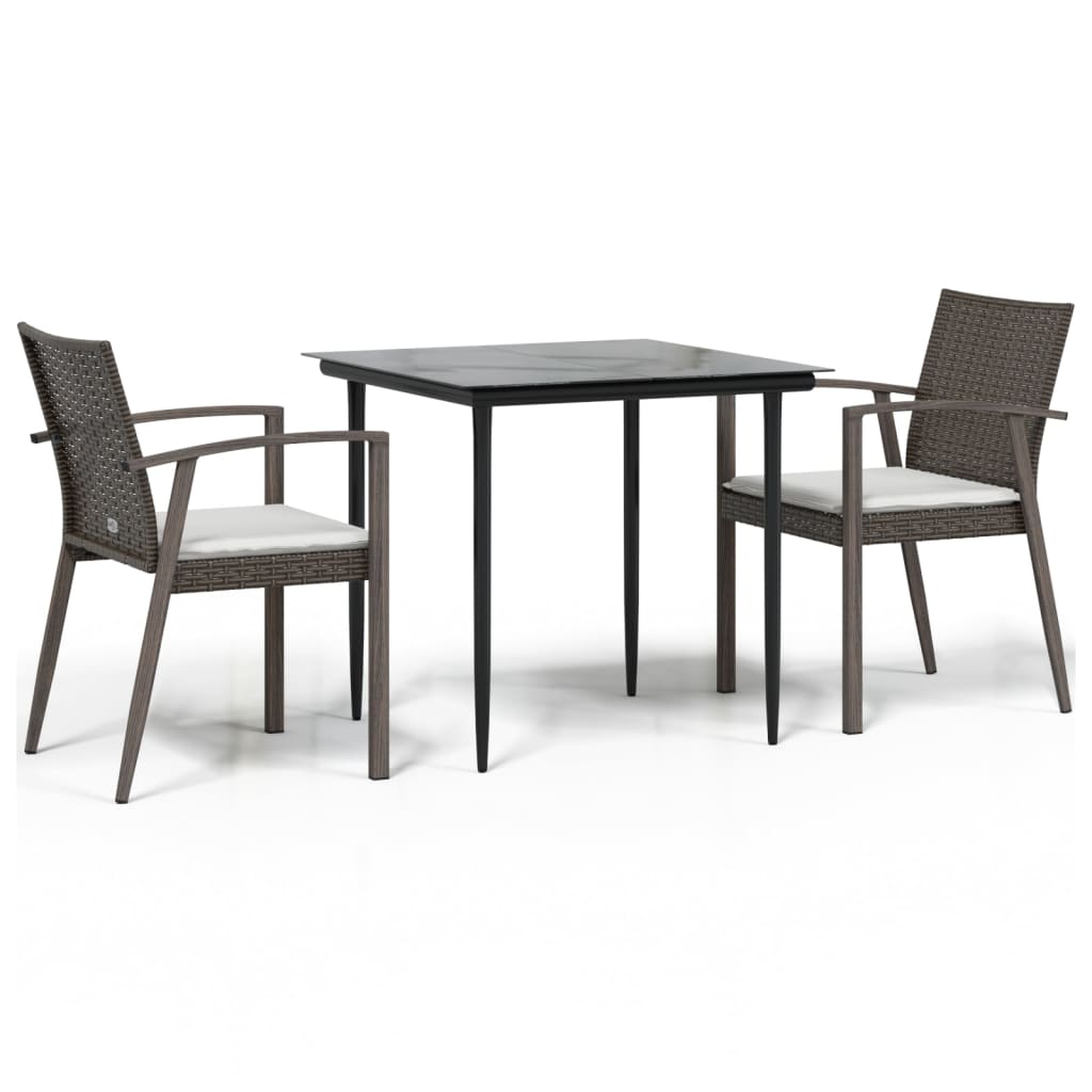 Set Pranzo da Giardino 3pz con Cuscini in Polyrattan e Acciaio - homemem39
