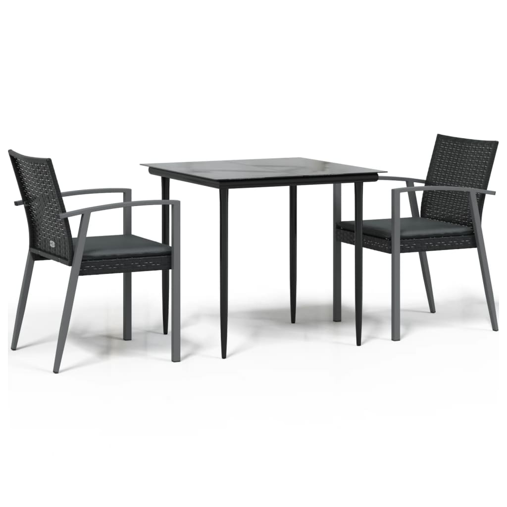 Set Pranzo da Giardino 3pz con Cuscini in Polyrattan e Acciaio - homemem39