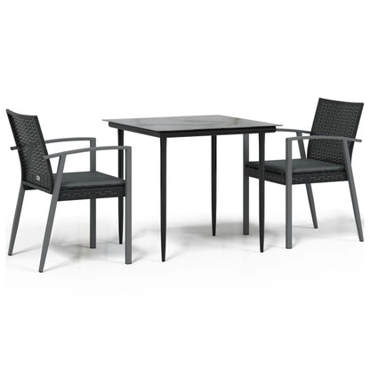 Set Pranzo da Giardino 3pz con Cuscini in Polyrattan e Acciaio - homemem39