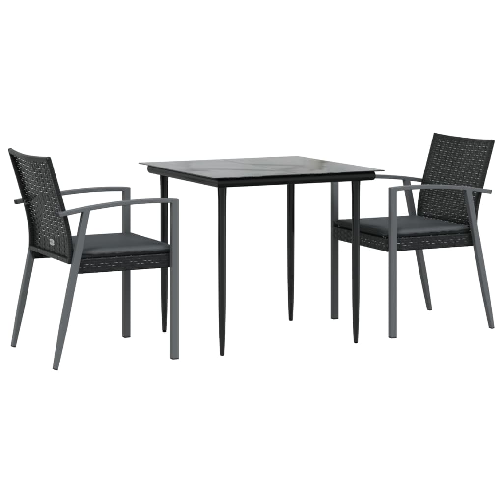Set Pranzo da Giardino 3pz con Cuscini in Polyrattan e Acciaio - homemem39