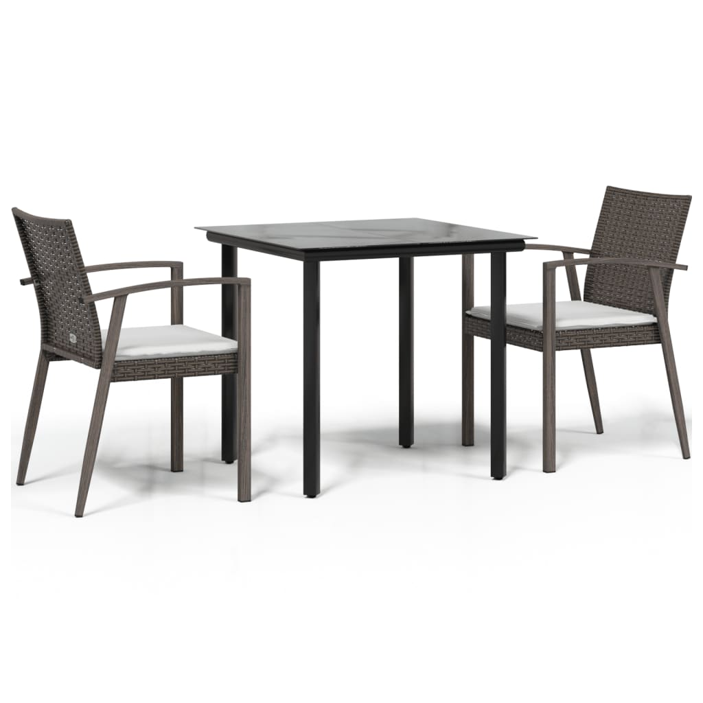 Set Pranzo da Giardino 3pz con Cuscini in Polyrattan e Acciaio - homemem39