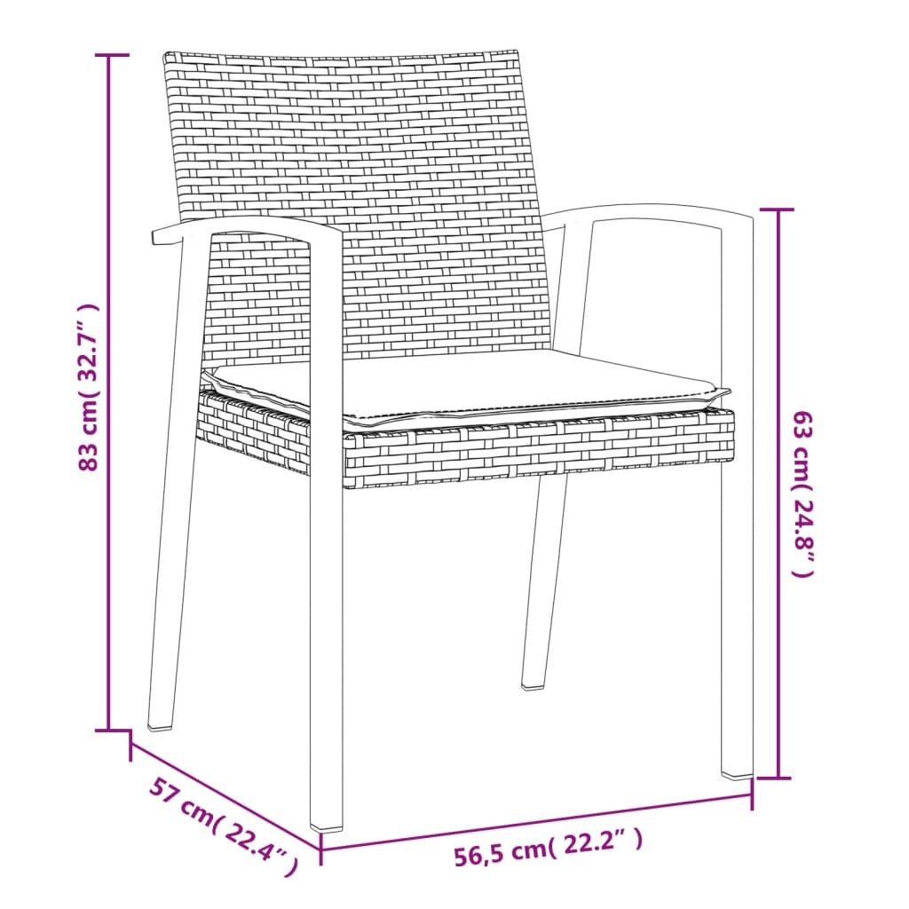 Set Pranzo da Giardino 3pz con Cuscini in Polyrattan e Acciaio