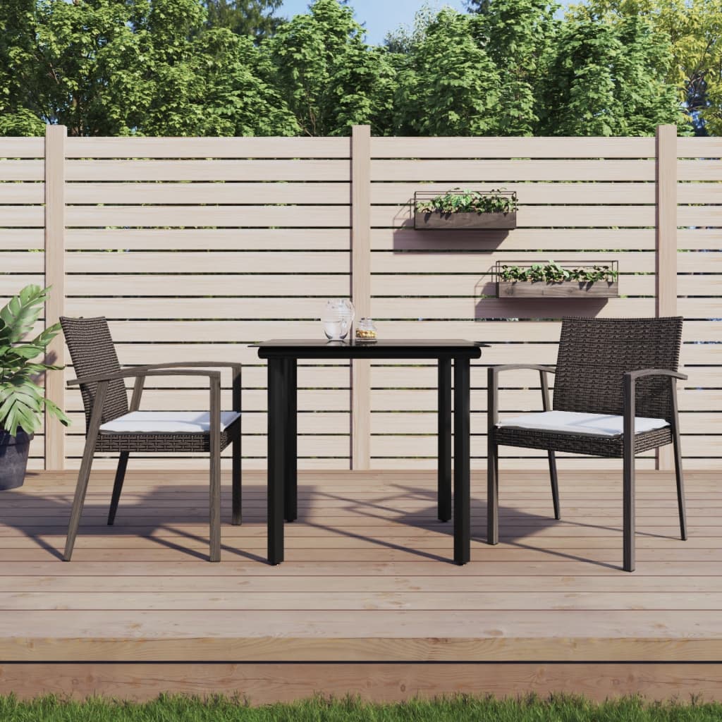 Set Pranzo da Giardino 3pz con Cuscini in Polyrattan e Acciaio - homemem39