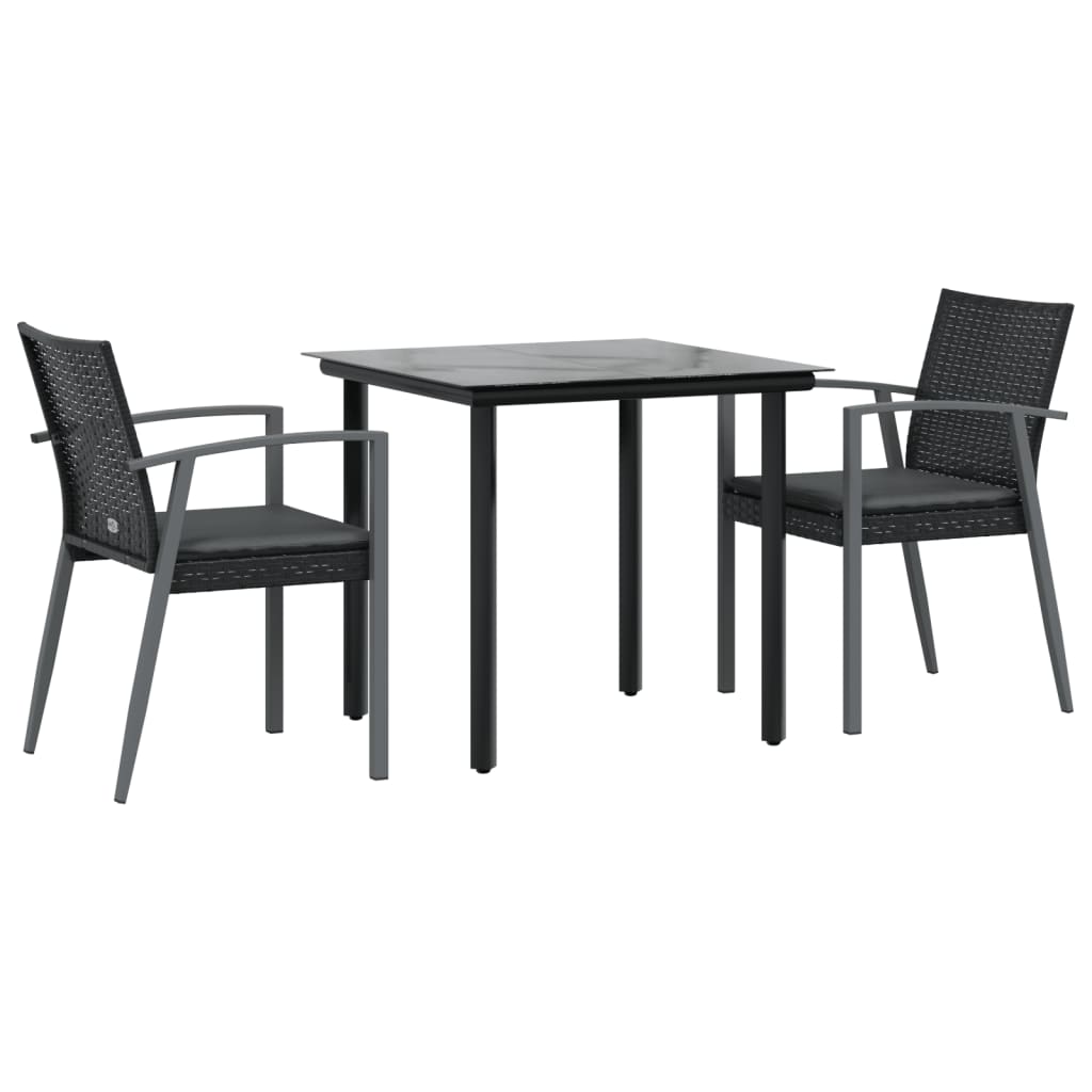 Set Pranzo da Giardino 3pz con Cuscini in Polyrattan e Acciaio - homemem39