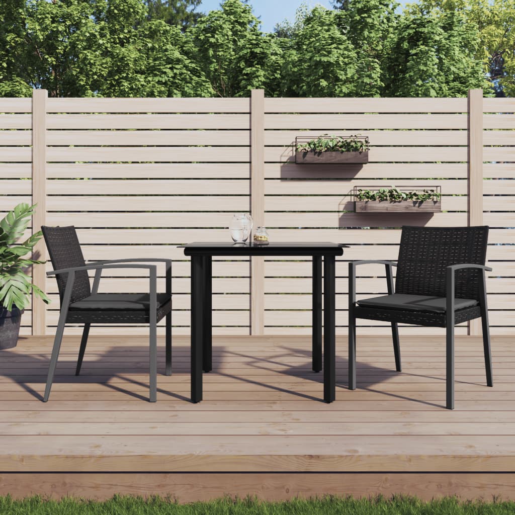 Set Pranzo da Giardino 3pz con Cuscini in Polyrattan e Acciaio - homemem39