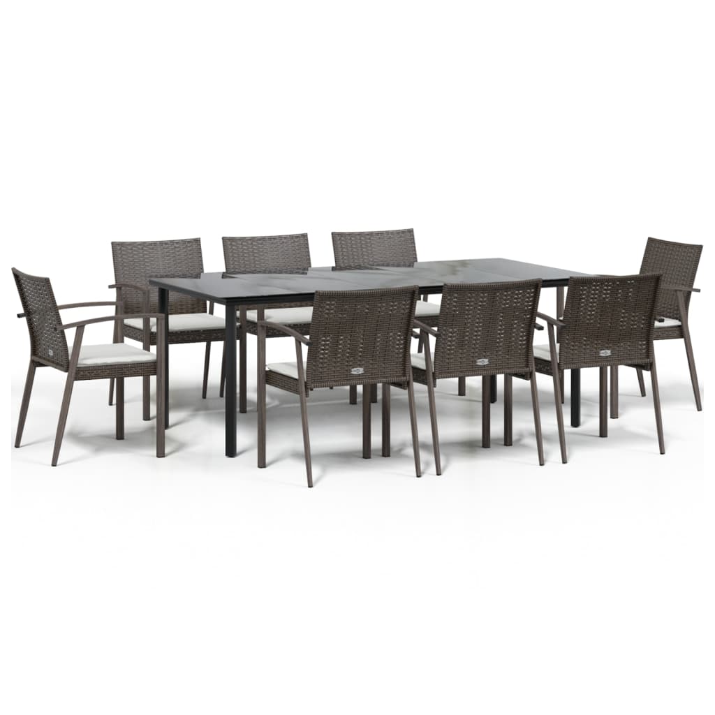 Set Pranzo da Giardino 9 pz con Cuscini in Polyrattan e Acciaio | homemem39