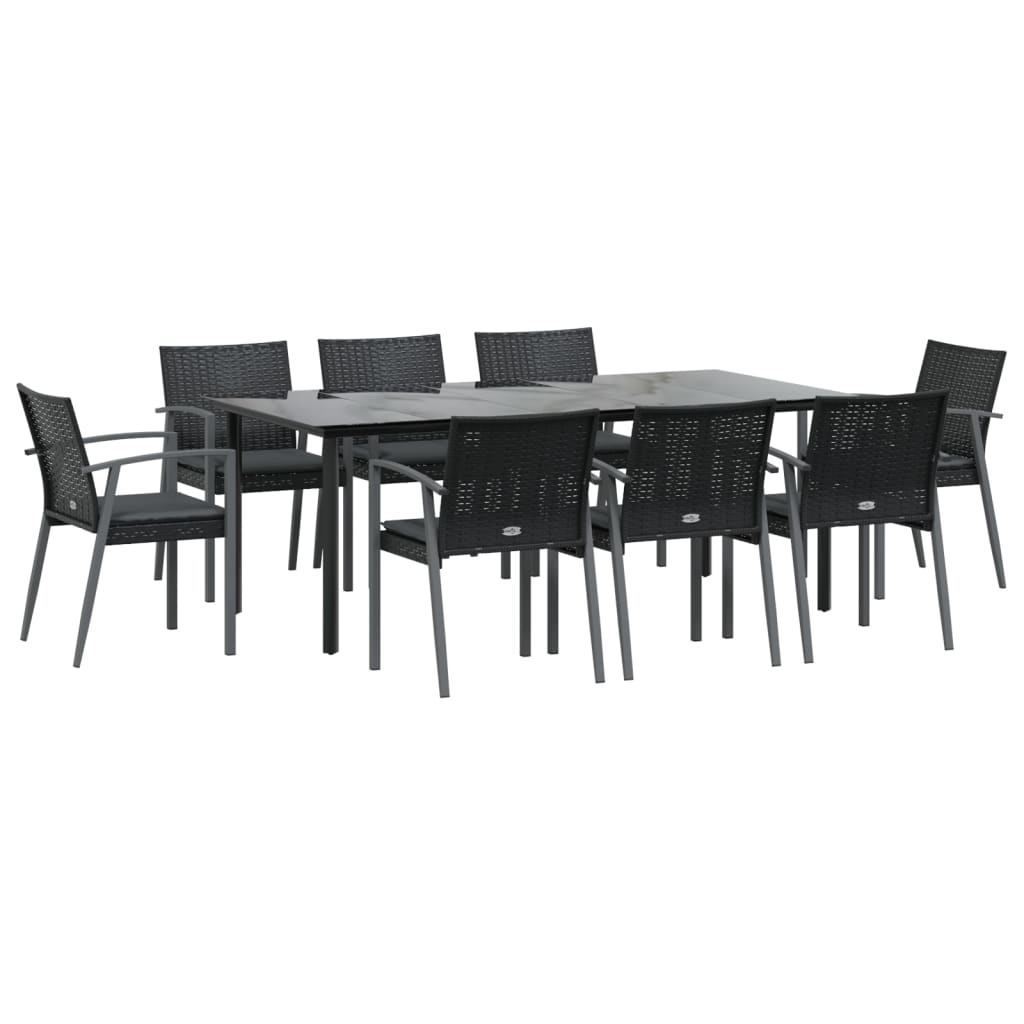 Set Pranzo da Giardino 9 pz con Cuscini in Polyrattan e Acciaio - homemem39