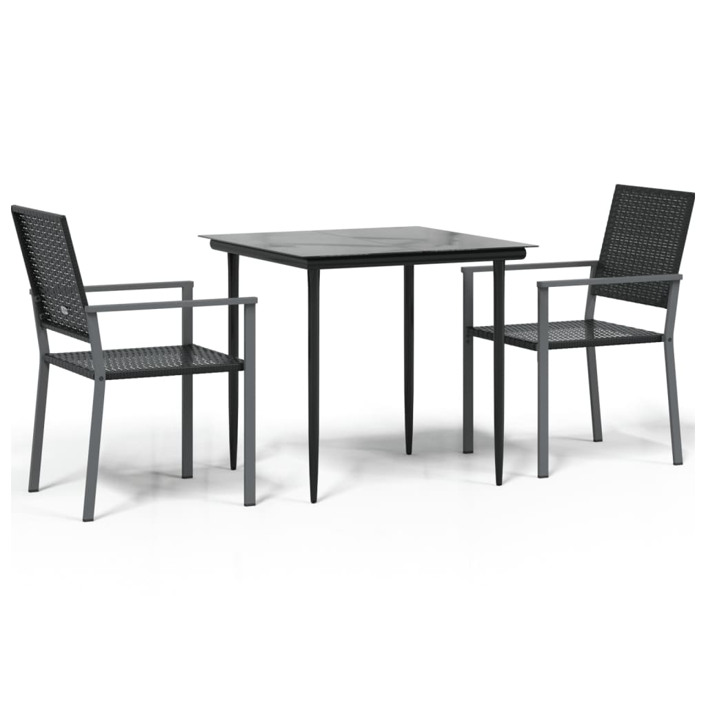 Set da Pranzo da Giardino 3 pz in Polyrattan e Acciaio