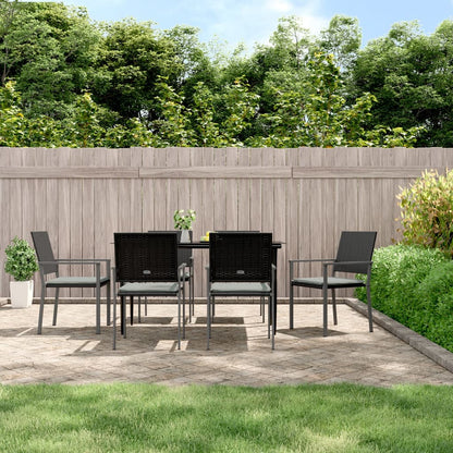 Set Pranzo da Giardino 7 pz con Cuscini in Polyrattan e Acciaio
