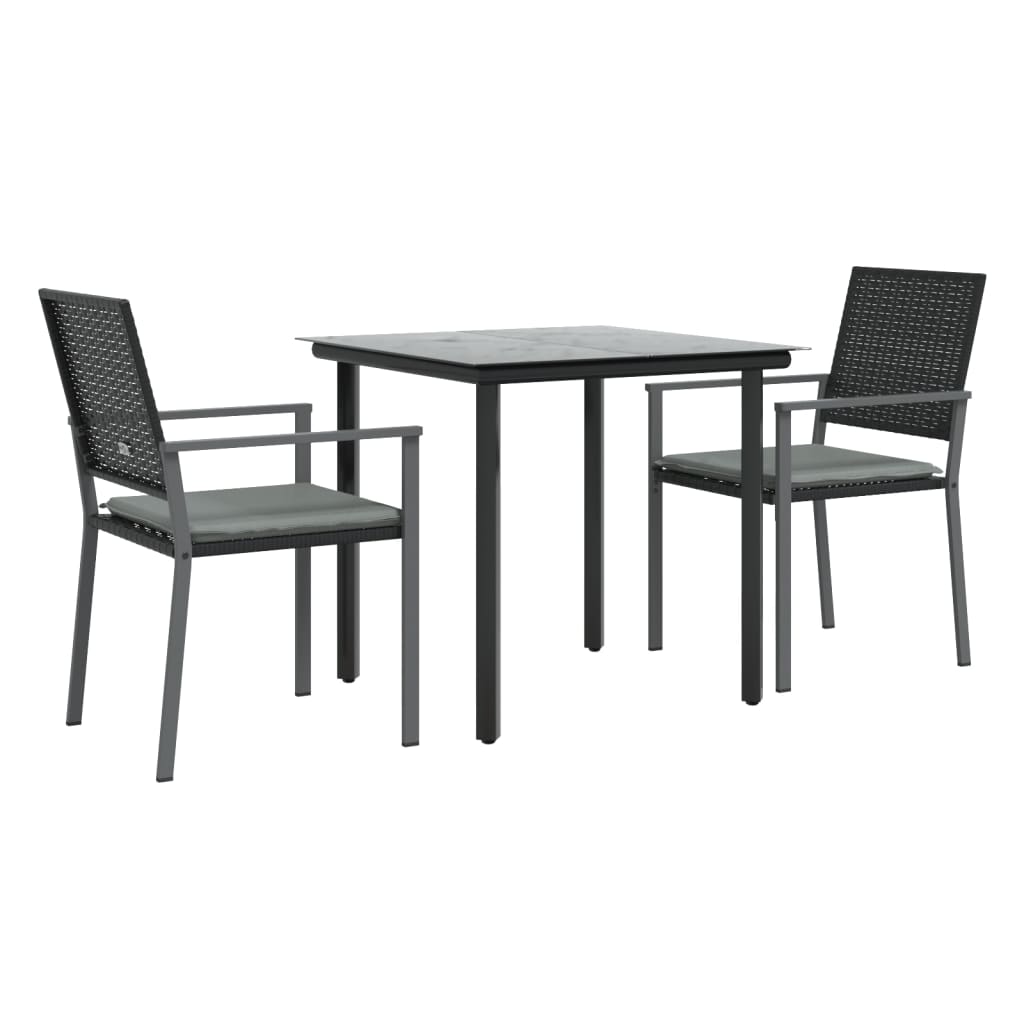 Set Pranzo da Giardino 3pz con Cuscini in Polyrattan e Acciaio - homemem39