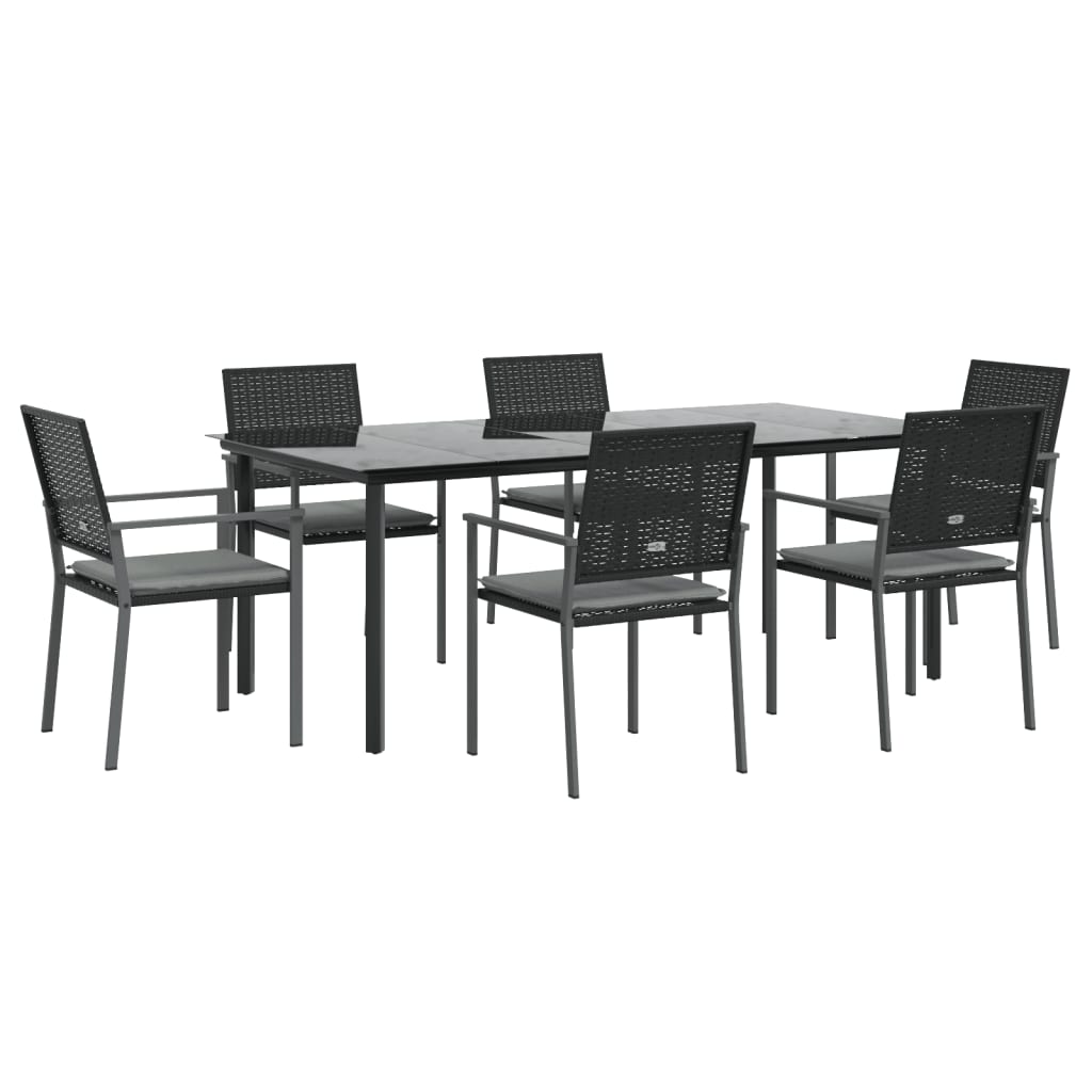 Set Pranzo da Giardino 7 pz con Cuscini in Polyrattan e Acciaio - homemem39