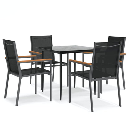 Set da Pranzo da Giardino 5 pz Nero in Textilene e Acciaio - homemem39