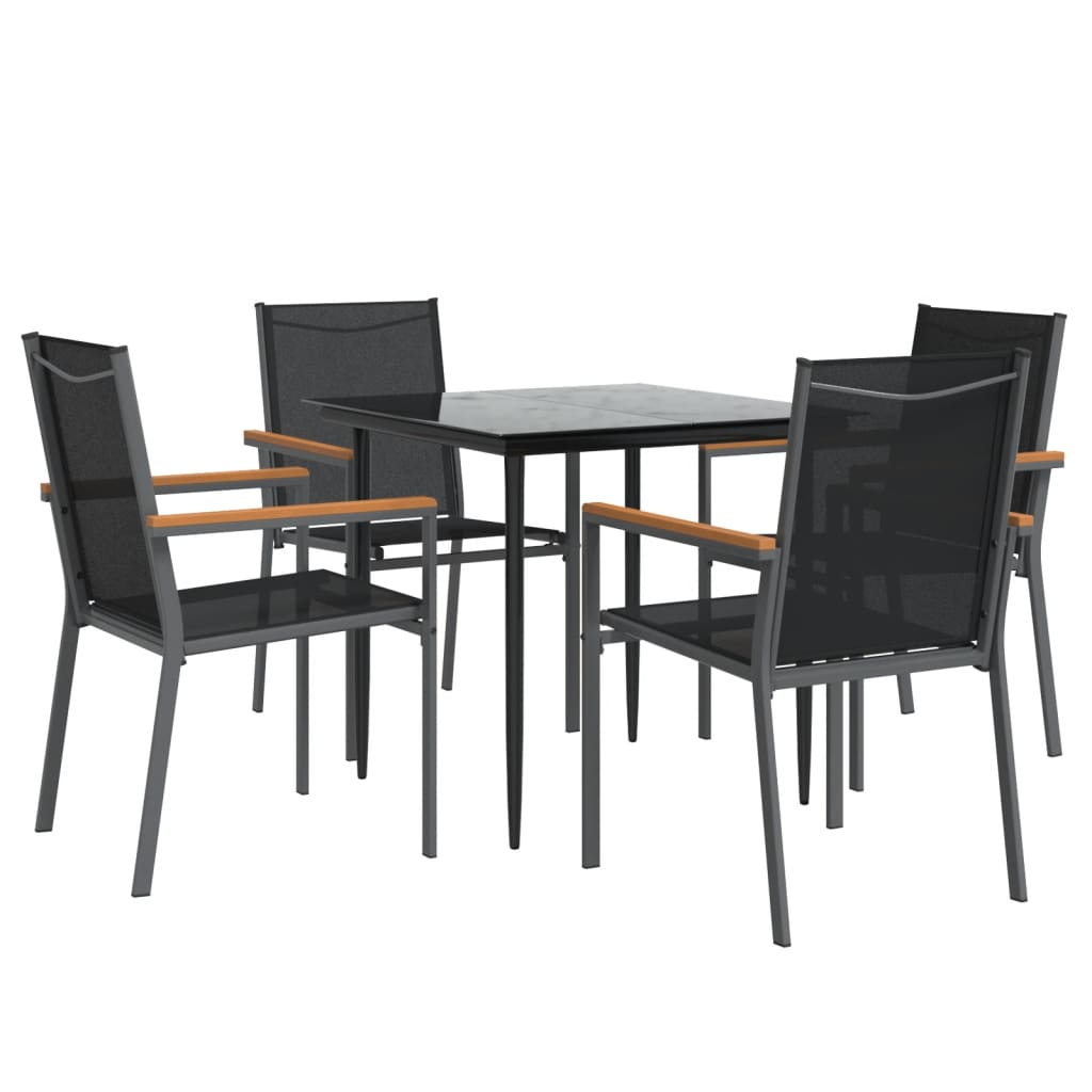 Set da Pranzo da Giardino 5 pz Nero in Textilene e Acciaio - homemem39