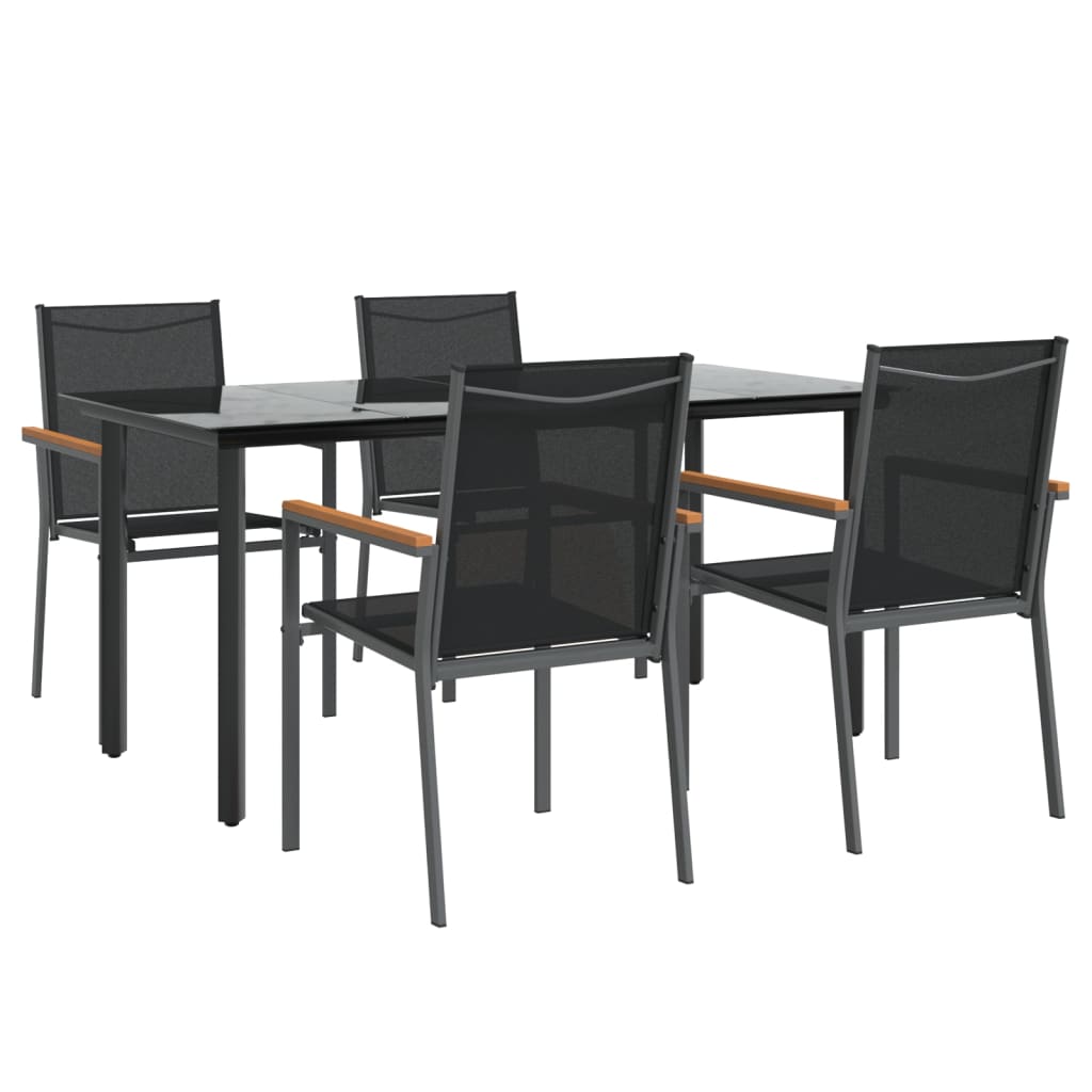 Set da Pranzo da Giardino 5 pz Nero in Textilene e Acciaio - homemem39
