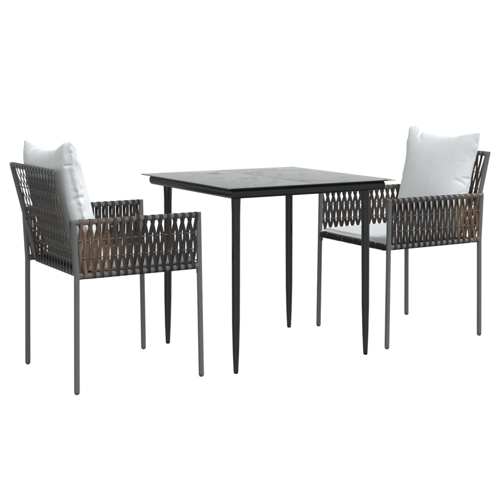Set Pranzo da Giardino 3pz con Cuscini in Polyrattan e Acciaio - homemem39