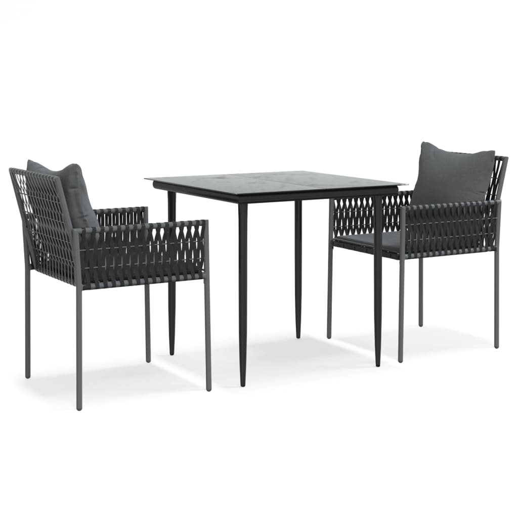 Set Pranzo da Giardino 3pz con Cuscini in Polyrattan e Acciaio - homemem39