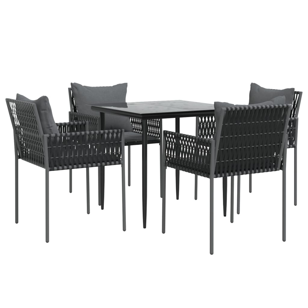 Set Pranzo da Giardino 5pz con Cuscini in Polyrattan e Acciaio