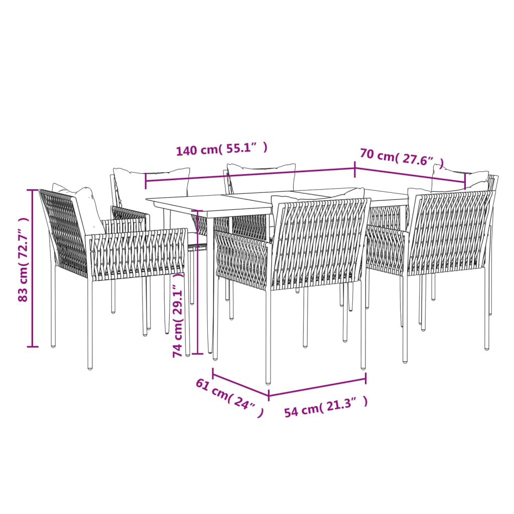 Set Pranzo da Giardino 7 pz con Cuscini in Polyrattan e Acciaio - homemem39