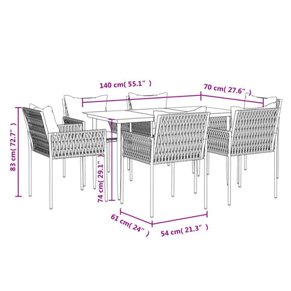 Set Pranzo da Giardino 7 pz con Cuscini in Polyrattan e Acciaio - homemem39