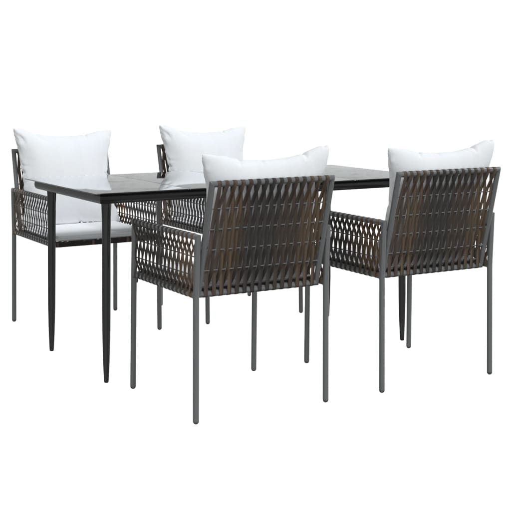 Set Pranzo da Giardino 5pz con Cuscini in Polyrattan e Acciaio - homemem39