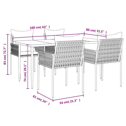 Set Pranzo da Giardino 5pz con Cuscini in Polyrattan e Acciaio - homemem39