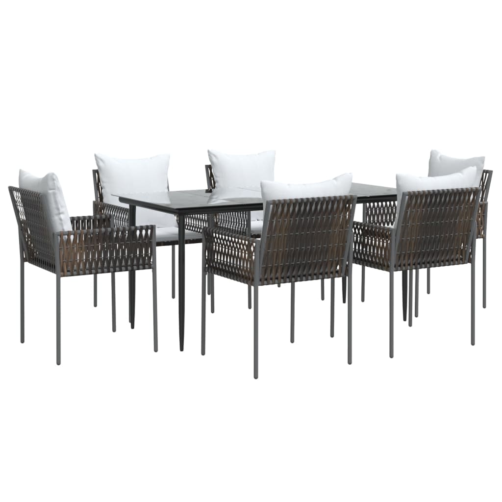 Set Pranzo da Giardino 7 pz con Cuscini in Polyrattan e Acciaio - homemem39