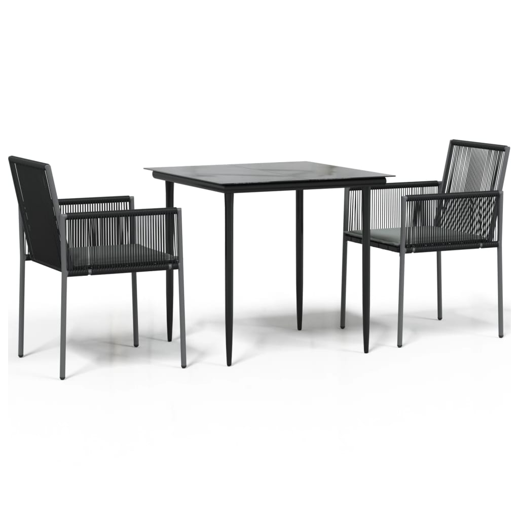 Set Pranzo Giardino 3 pz con Cuscini Polyrattan e Acciaio Nero - homemem39