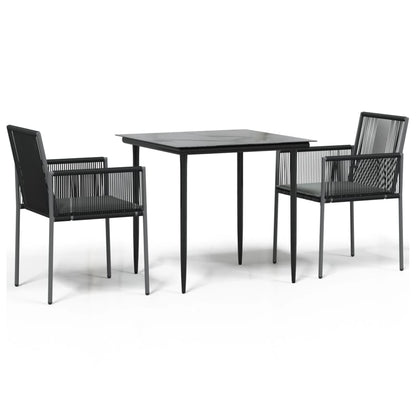 Set Pranzo Giardino 3 pz con Cuscini Polyrattan e Acciaio Nero - homemem39