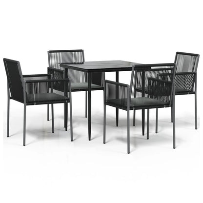 Set Pranzo Giardino 5 pz con Cuscini Polyrattan e Acciaio Nero