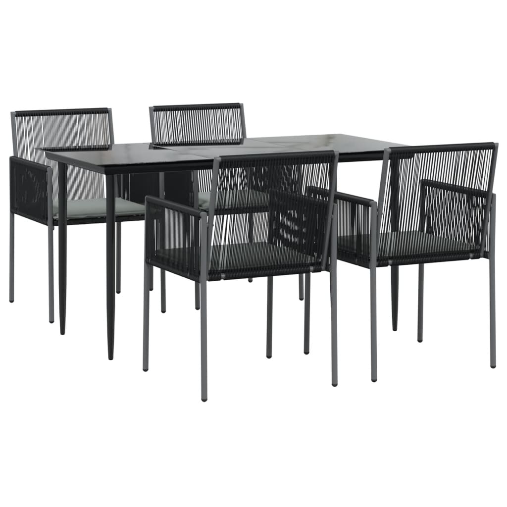 Set Pranzo Giardino 5 pz con Cuscini Polyrattan e Acciaio Nero - homemem39