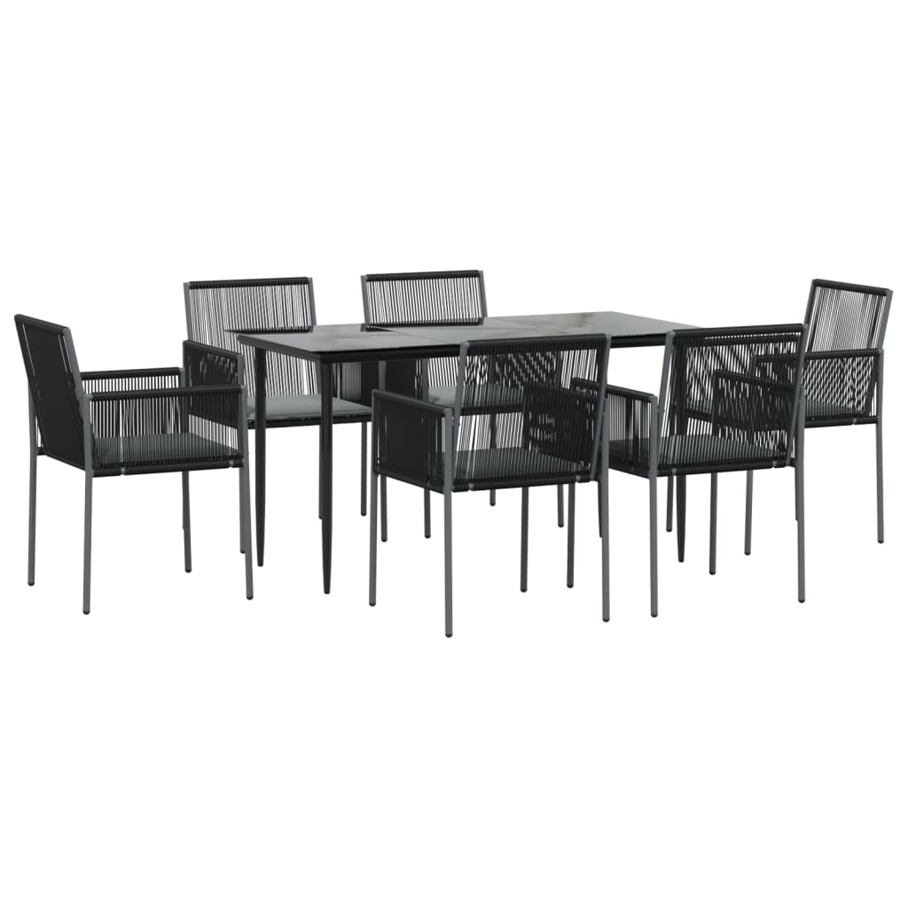Set Pranzo Giardino 7 pz con Cuscini Polyrattan e Acciaio Nero - homemem39