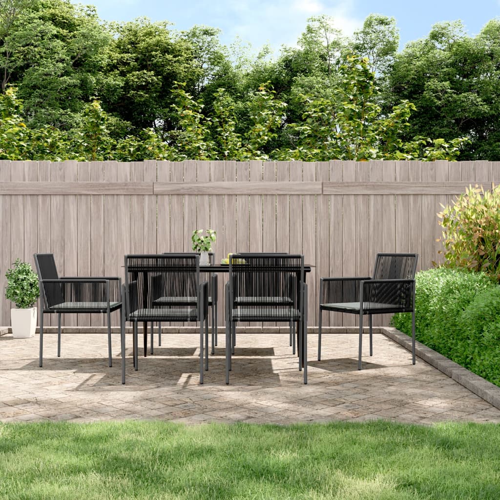 Set Pranzo Giardino 7 pz con Cuscini Polyrattan e Acciaio Nero - homemem39