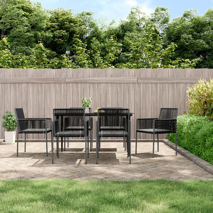 Set Pranzo Giardino 7 pz con Cuscini Polyrattan e Acciaio Nero - homemem39