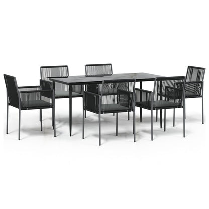 Set Pranzo Giardino 7 pz con Cuscini Polyrattan e Acciaio Nero - homemem39