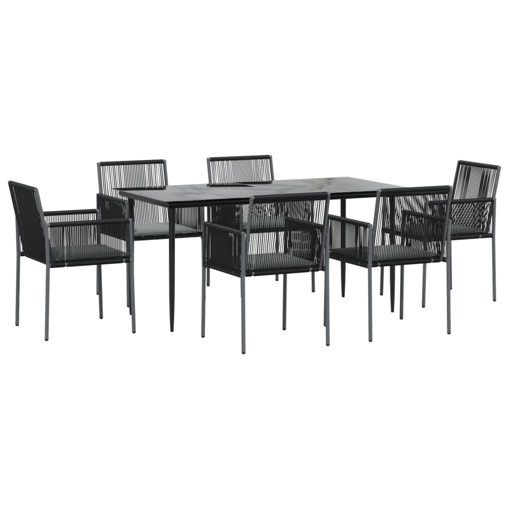 Set Pranzo Giardino 7 pz con Cuscini Polyrattan e Acciaio Nero - homemem39