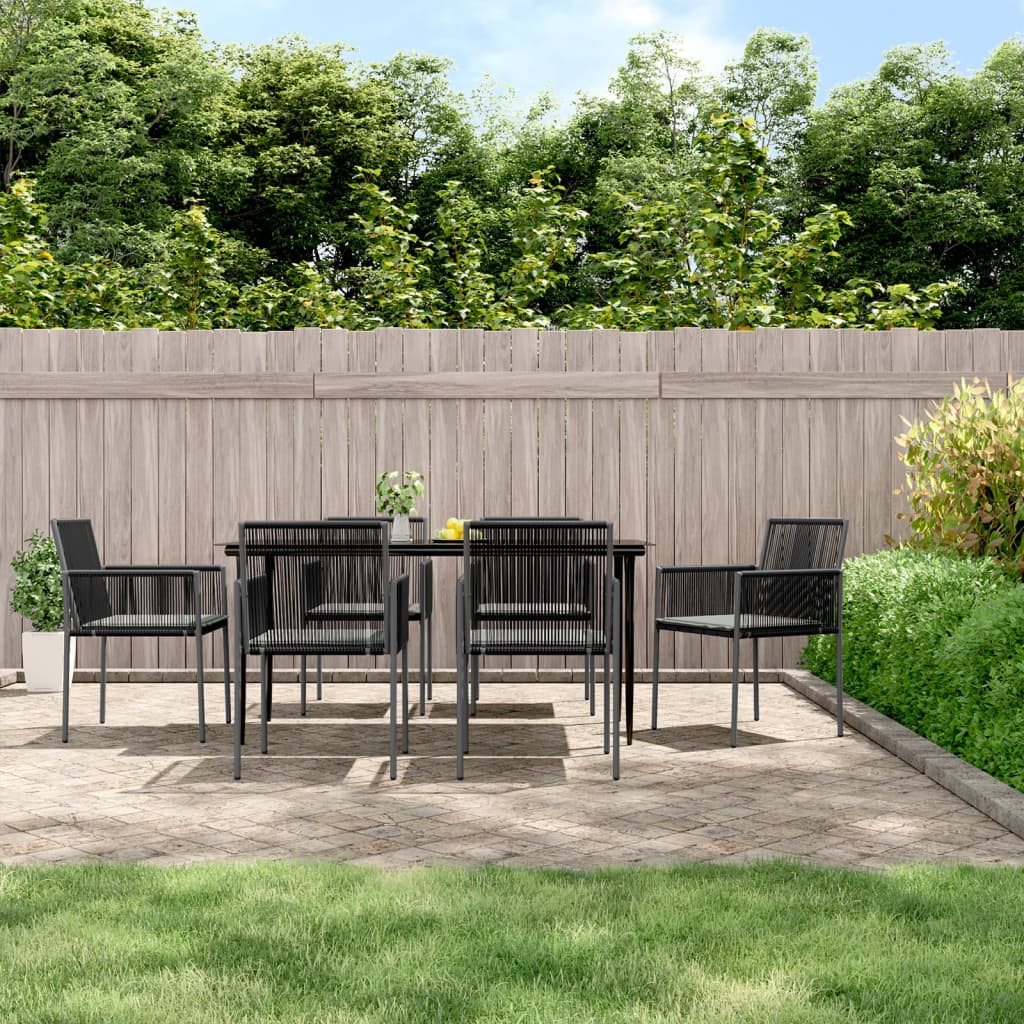 Set Pranzo Giardino 7 pz con Cuscini Polyrattan e Acciaio Nero - homemem39