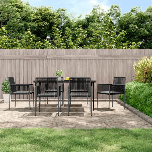 Set Pranzo Giardino 7 pz con Cuscini Polyrattan e Acciaio Nero - homemem39