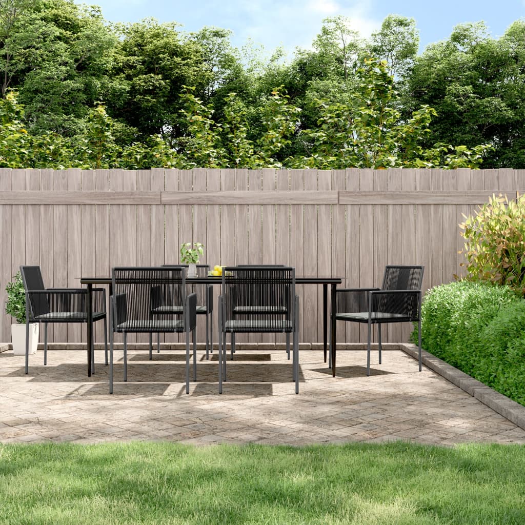Set Pranzo Giardino 7 pz con Cuscini Polyrattan e Acciaio Nero - homemem39