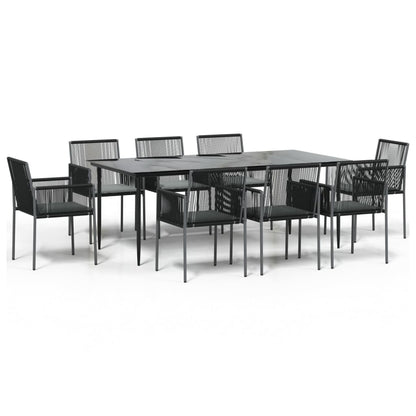 Set Pranzo Giardino 9 pz con Cuscini Polyrattan e Acciaio Nero - homemem39