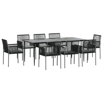 Set Pranzo Giardino 9 pz con Cuscini Polyrattan e Acciaio Nero - homemem39
