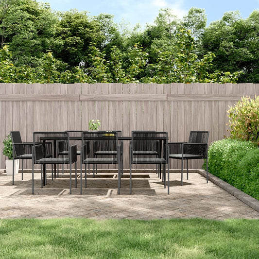 Set Pranzo Giardino 9 pz con Cuscini Polyrattan e Acciaio Nero - homemem39