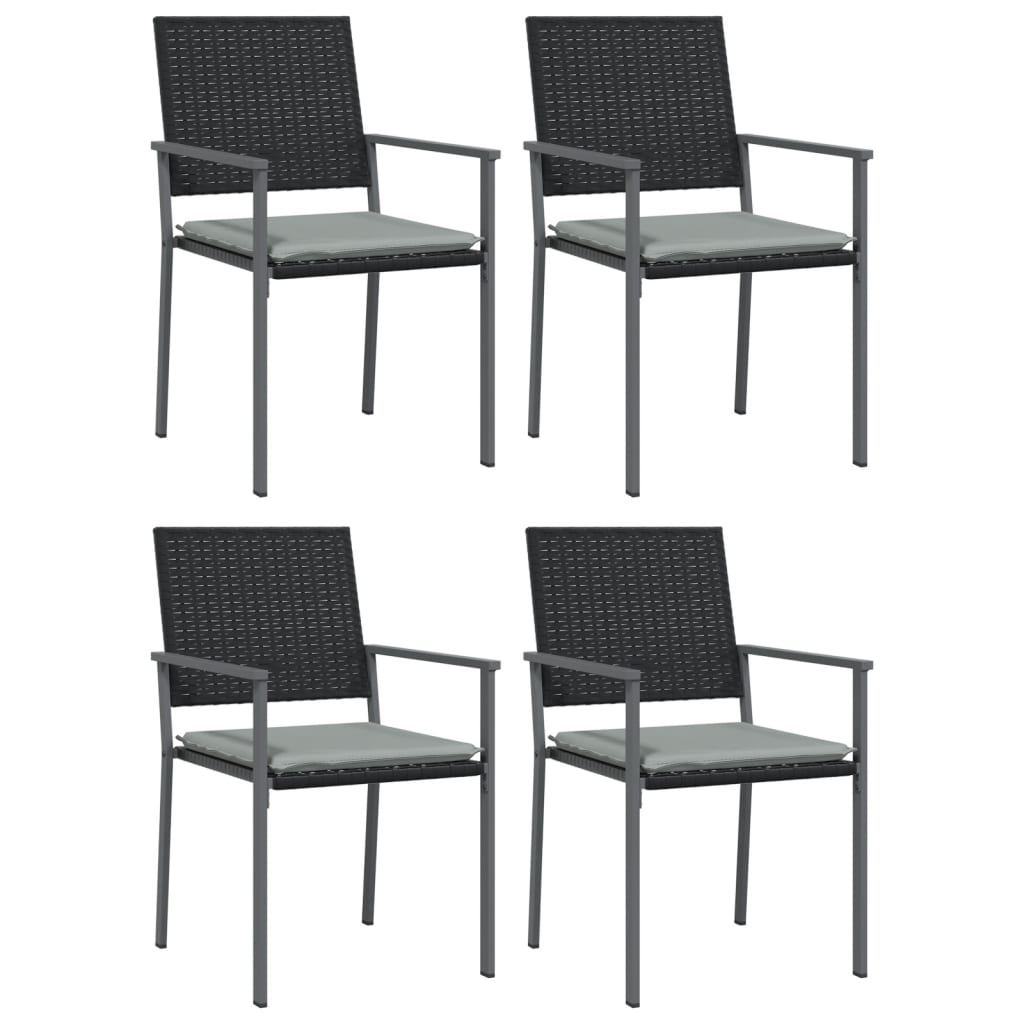 Sedie da Giardino con Cuscini 4pz Nere 54x62,5x89 cm Polyrattan - homemem39