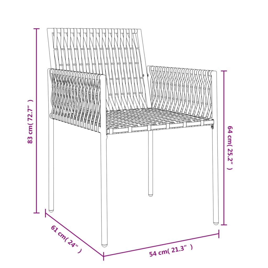 Sedie da Giardino con Cuscini 4pz Nere 54x61x83cm in Polyrattan