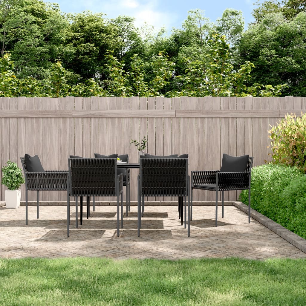 Sedie da Giardino con Cuscini 6pz Nere 54x61x83cm in Polyrattan