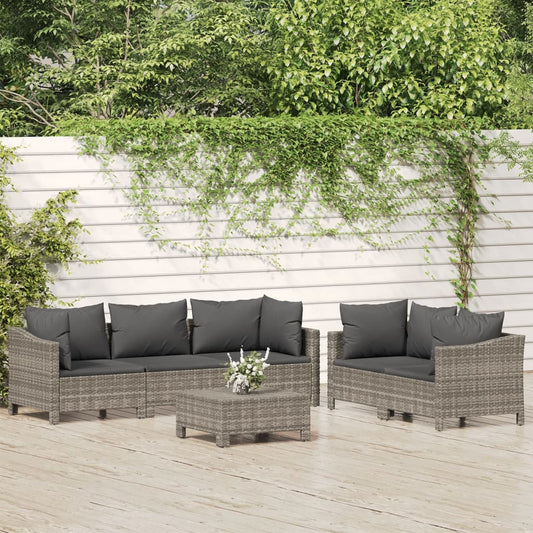 Set Divani da Giardino 6 pz con Cuscini in Polyrattan Grigio - homemem39