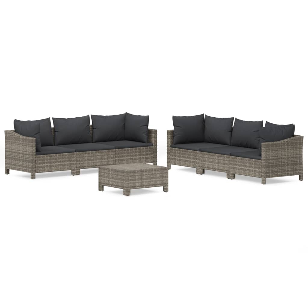 Set Divani da Giardino 7 pz con Cuscini in Polyrattan Grigio - homemem39