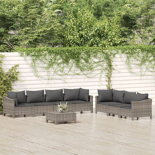 Set Divani da Giardino 8 pz con Cuscini in Polyrattan Grigio - homemem39