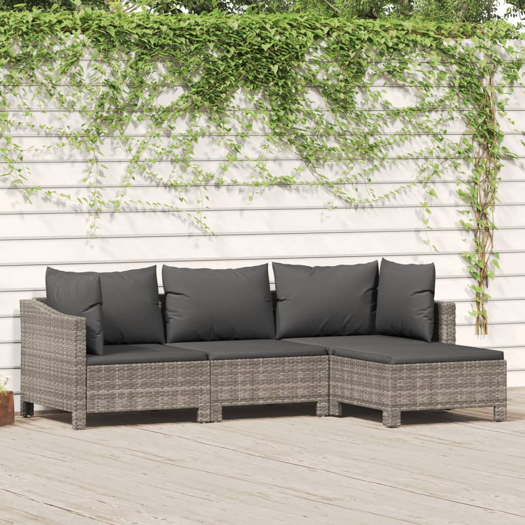 Set Divani da Giardino 4 pz con Cuscini in Polyrattan Grigio - homemem39