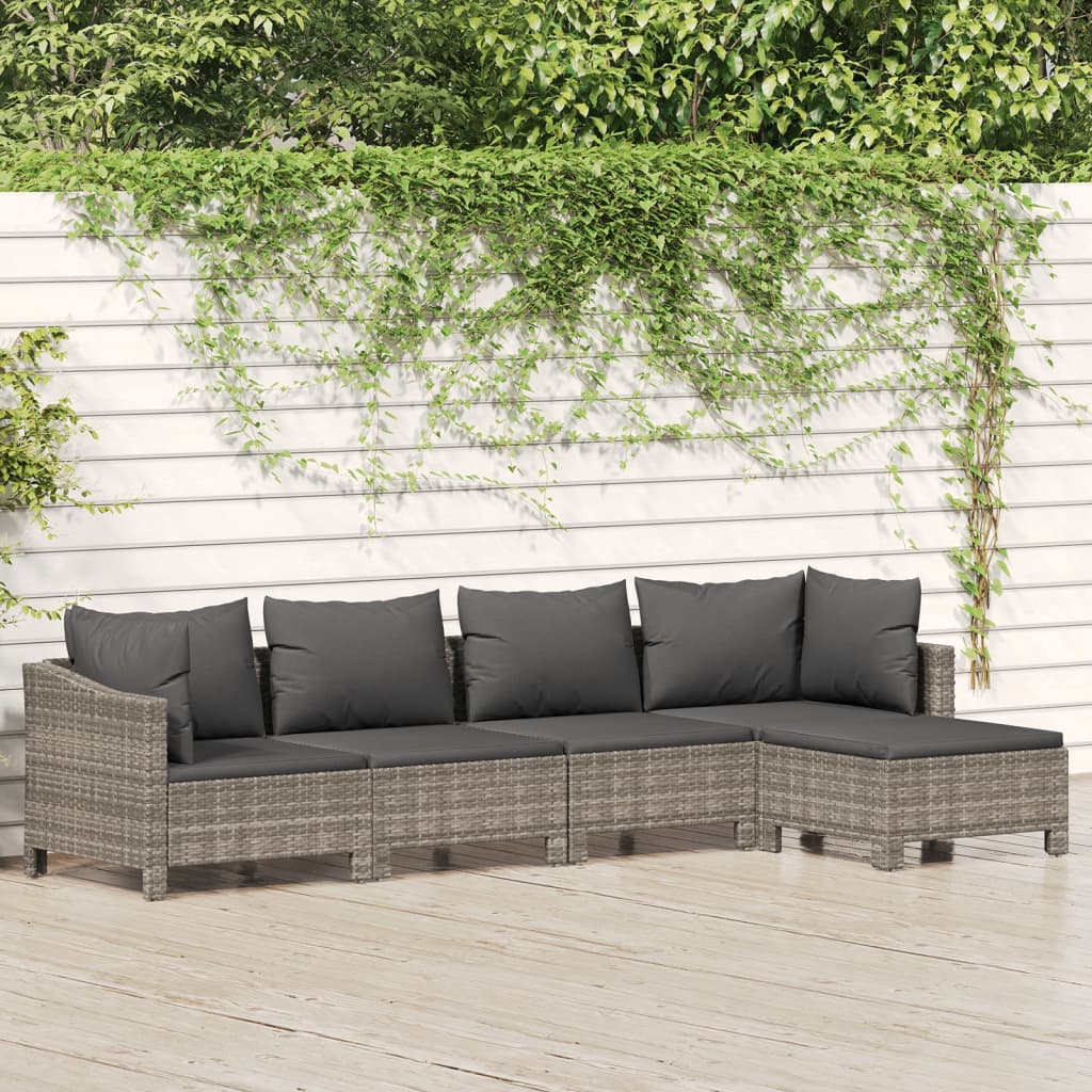 Set Divani da Giardino 5 pz con Cuscini in Polyrattan Grigio - homemem39
