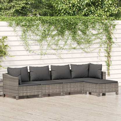 Set Divani da Giardino 5 pz con Cuscini in Polyrattan Grigio - homemem39